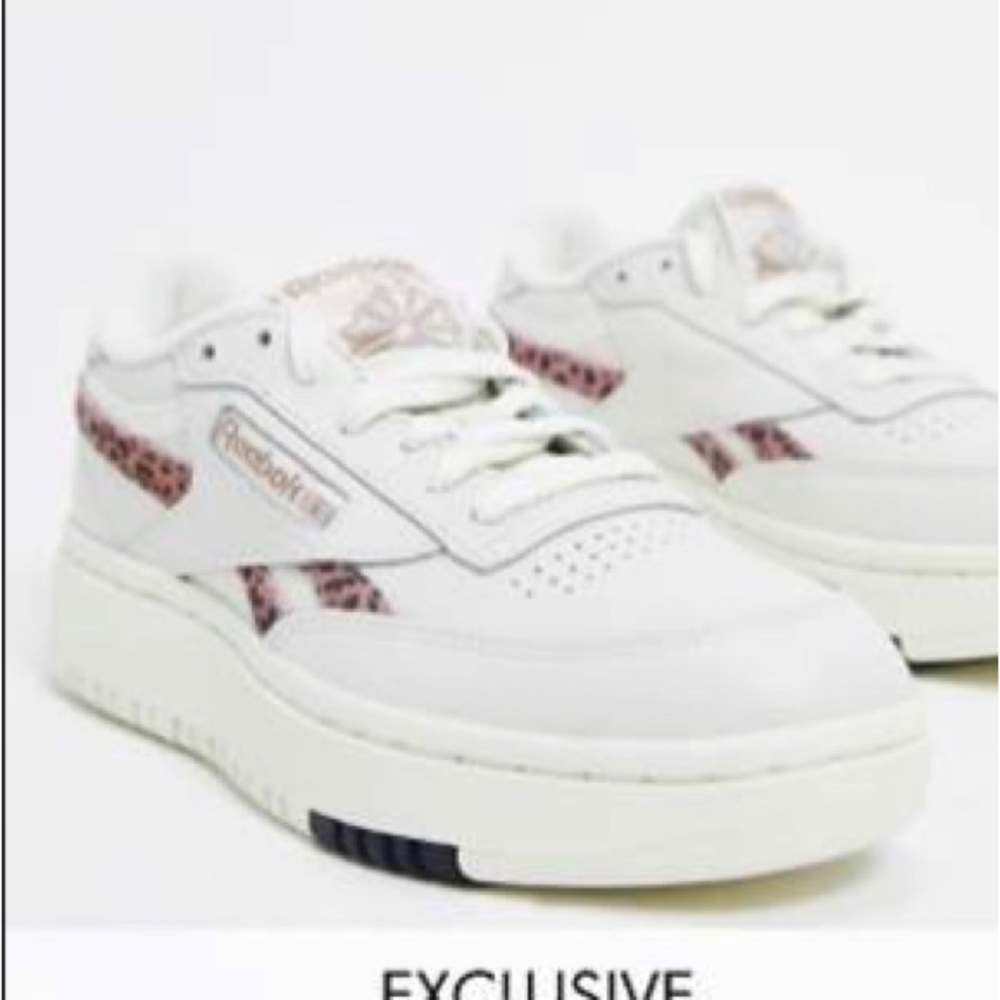 ReeBok classic club C Double Sneakers in White with Leopard print detail